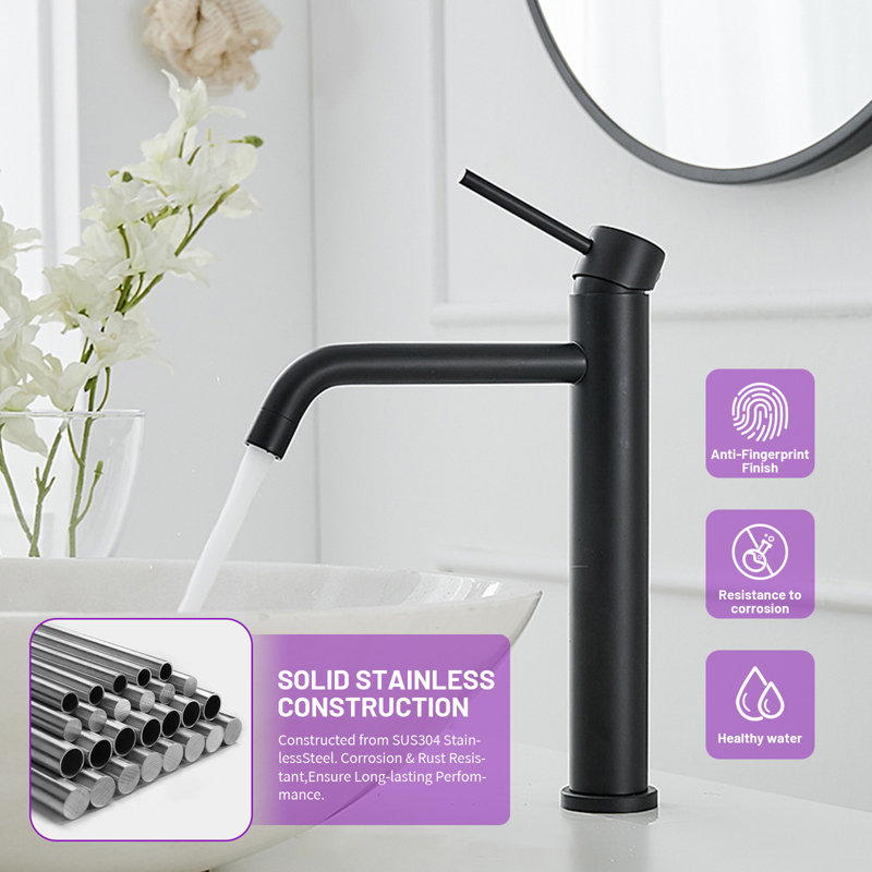 Single-handle Bathroom Faucet with Drain Assembly, Matte Black