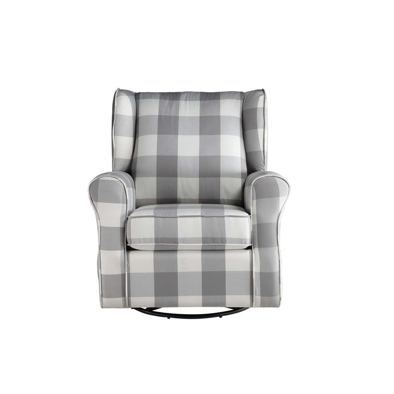 Patli & Fabric Glider Chair With Swivel, Comfortable And Stylish Seating For Relaxation And Convenience, Gray Plaid