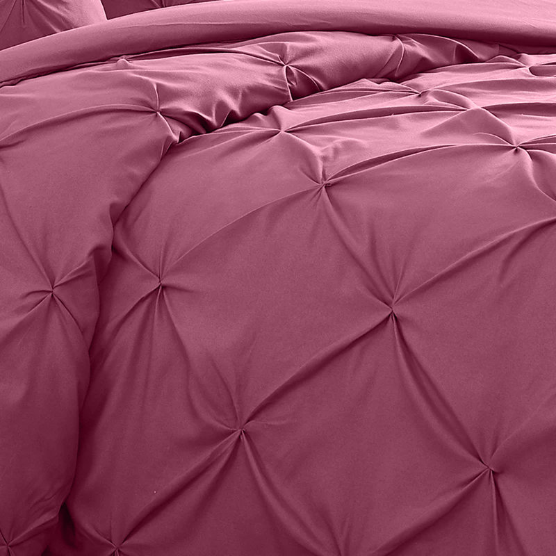 Luxurious Microfiber Pintuck Design Duvet Cover With Pillowcases , King Duvet Cover + 2 Standard Pillowcases, Burgundy