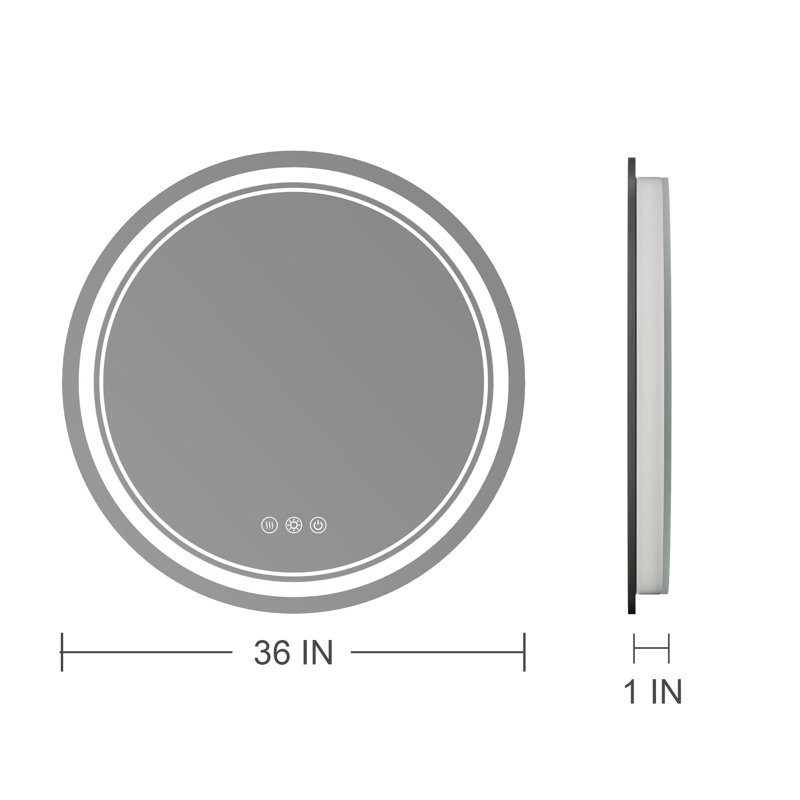 Elayshia Lighted Dimmable LED Frontlit&Backlit Frameless Anti-Fog Makeup Bathroom Round Vanity Mirror, 36" x 36" 