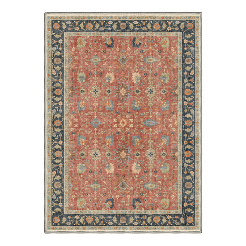 Tapis d'intérieur rouge / bleu lavable à la machine avec envers antidérapant Roehit, Rectangle 5 pi x 7 pi