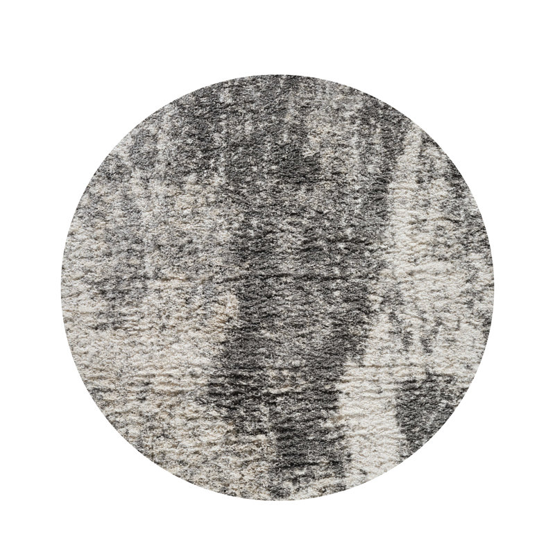 Elison Grey/Beige Indoor Plush Shag Rug, Round 5'