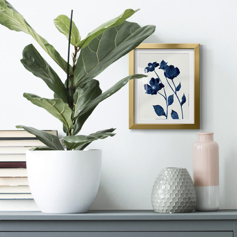 Indigo Bloom I, reproduction encadrée, Blanc, Papier avec cadre doré