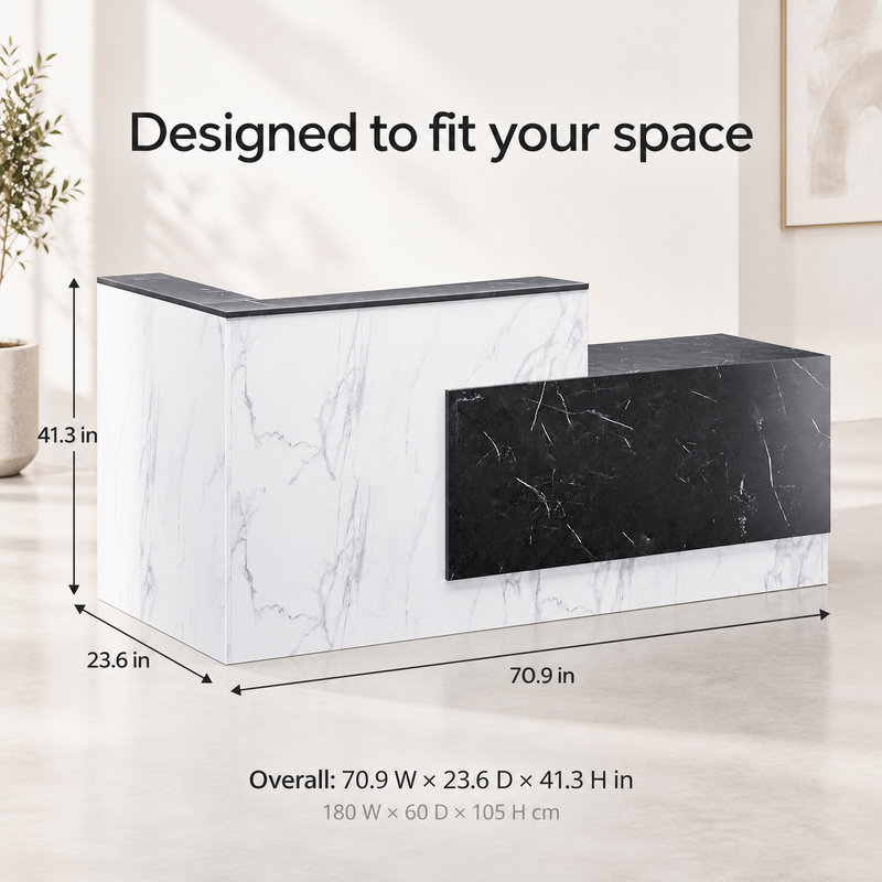 Bureau d'accueil noir et blanc avec comptoir surélevé, Oui