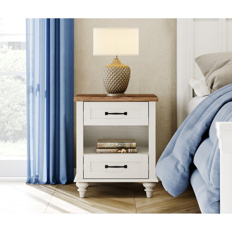 Table de chevet 2 tiroirs Scarlett, Blanc / Brun, Ensemble de 2