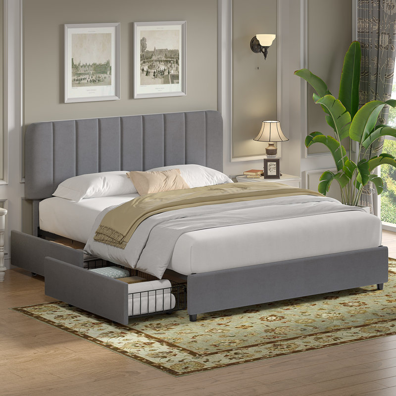 Huntsville 4-Drawer Velvet Upholstered Platform Bed, Full, Dark Gray