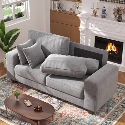 Canapé de 41 po avec causeuse compacte de 41 po, canapé à 2 places avec accoudoirs carrés rembourrés et pieds en bois, petit canapé pour salon et appartement