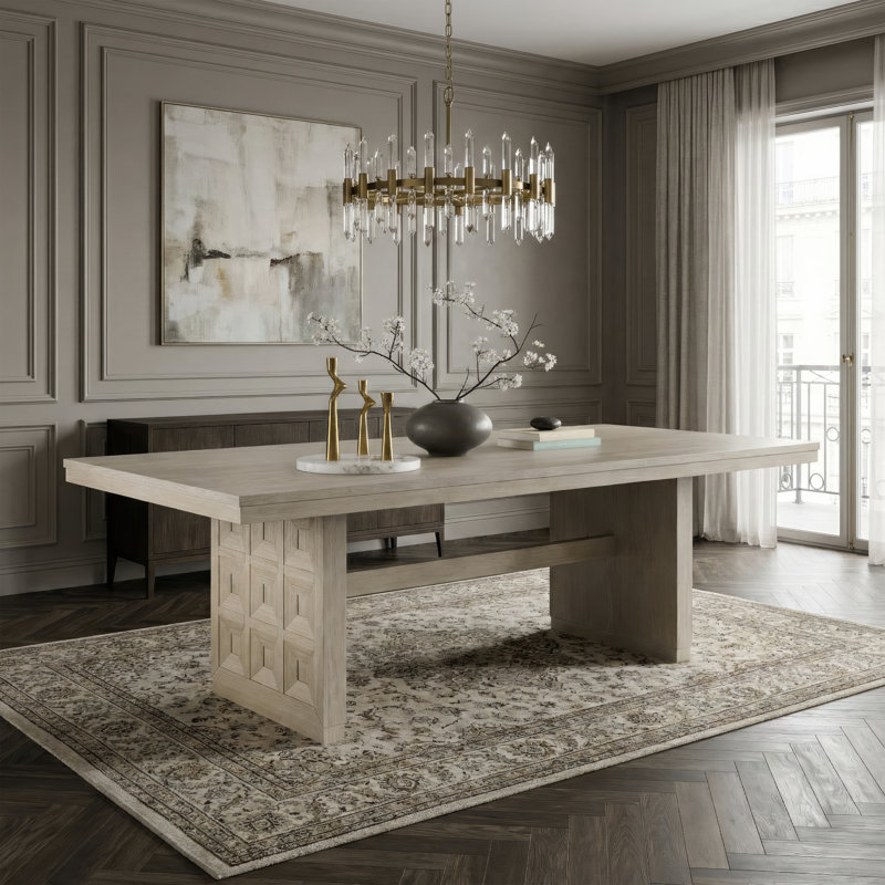 Table de salle à manger en bois avec base à tréteaux Schell