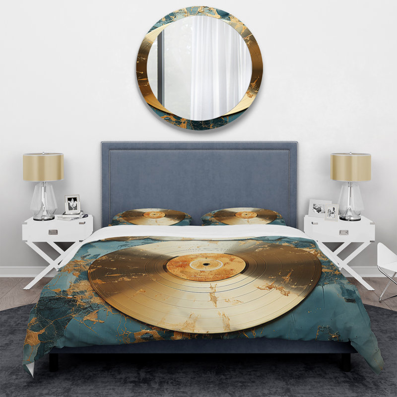 Ensemble de housse de couette or et vert, Housse de couette pour très grand lit