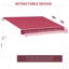 Auvent de terrasse rétractable de 13 pi x 8 pi, parasol avec manivelle manuelle, et tissu hydrofuge, structure en aluminium pour terrasse, balcon, cour, auvent rouge cramoisi