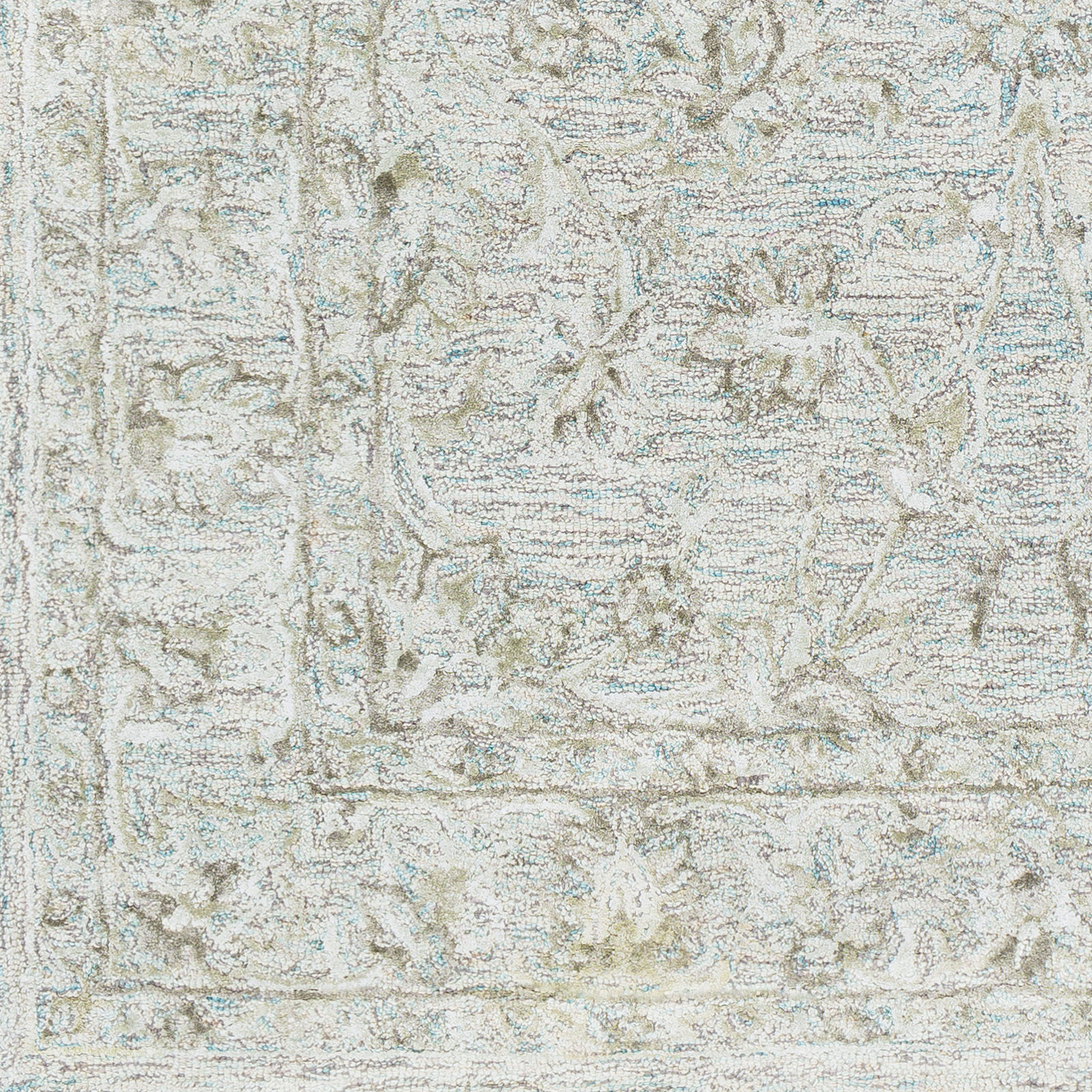 Cait Handmade Aqua/Light Gray/Olive Rug, Rectangle 7' x 9'