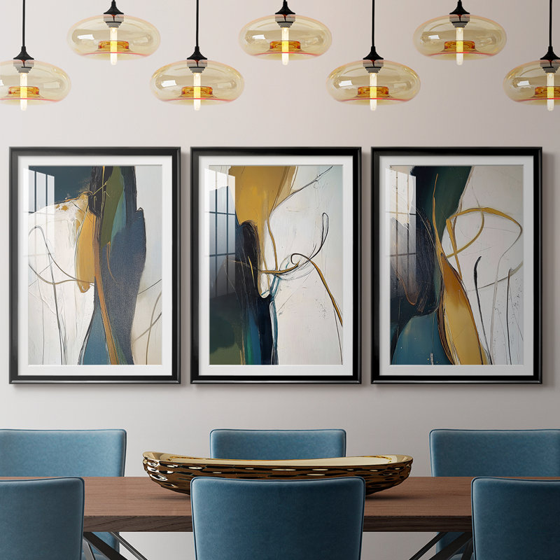 ABSTRACT Series DCxxi - Impression encadrée sur mesure de qualité supérieure - 3 pièces, H 27 po x l 57 po, Noir