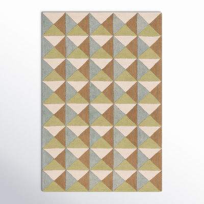 Glenwood Geometric Handmade Tufted Wool/Cotton Area Rug in Beige/Green