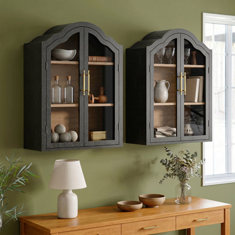 Armoire murale arquée, 31.5" H x 47.5" W x 9.5" D, Noir