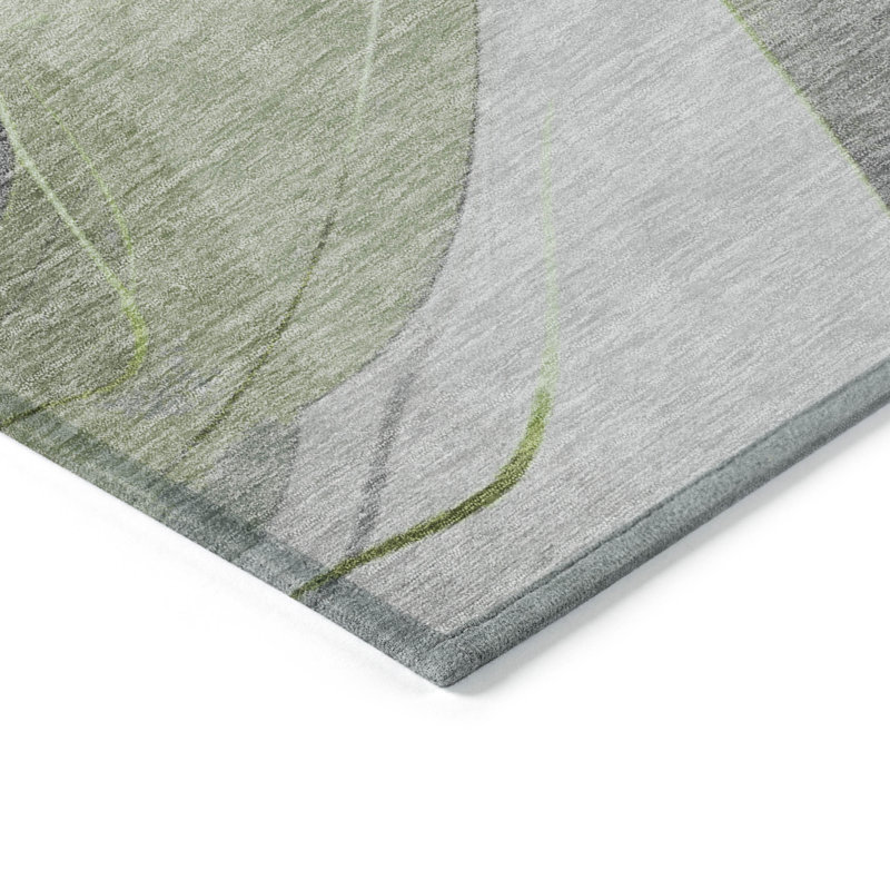 Tapis extérieur lavable abstrait 8 pi x 10 pi vert et gris artichaut