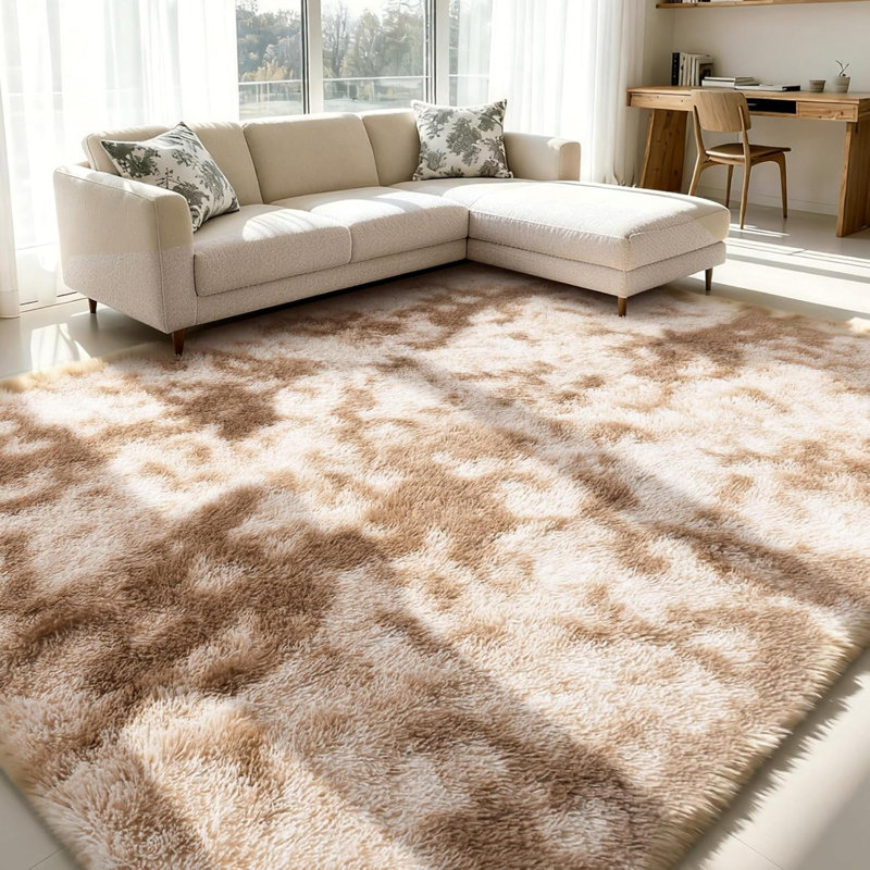 Rectangle 160 cm x 230 cm Shaggy Washable Area Rug, Khaki