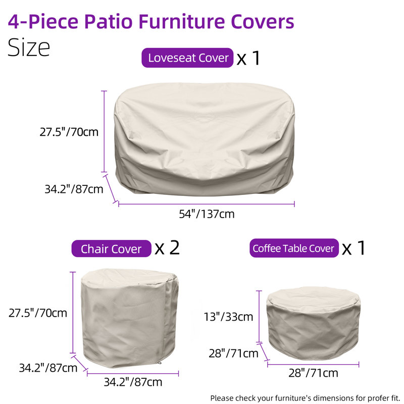 Patio Furniture Covers Set, 4 Piece Waterproof Outdoor Furniture Cover For Outdoor Coffee Table, Chair, And Loveseat
