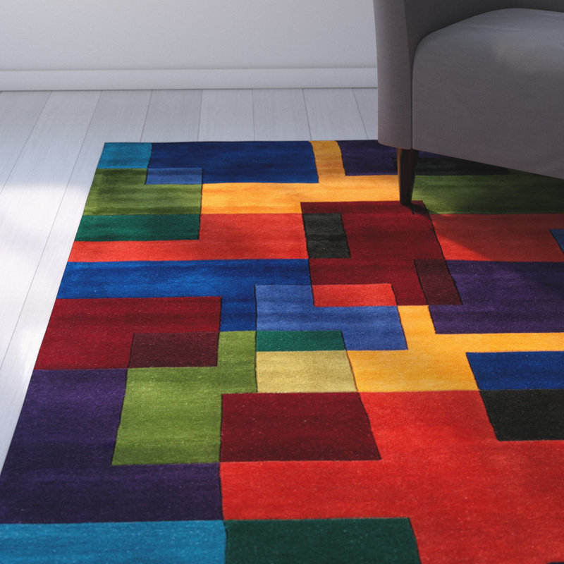 Hand-Tufted Multicolor Wool Rectangular Area Rug 5.3x8