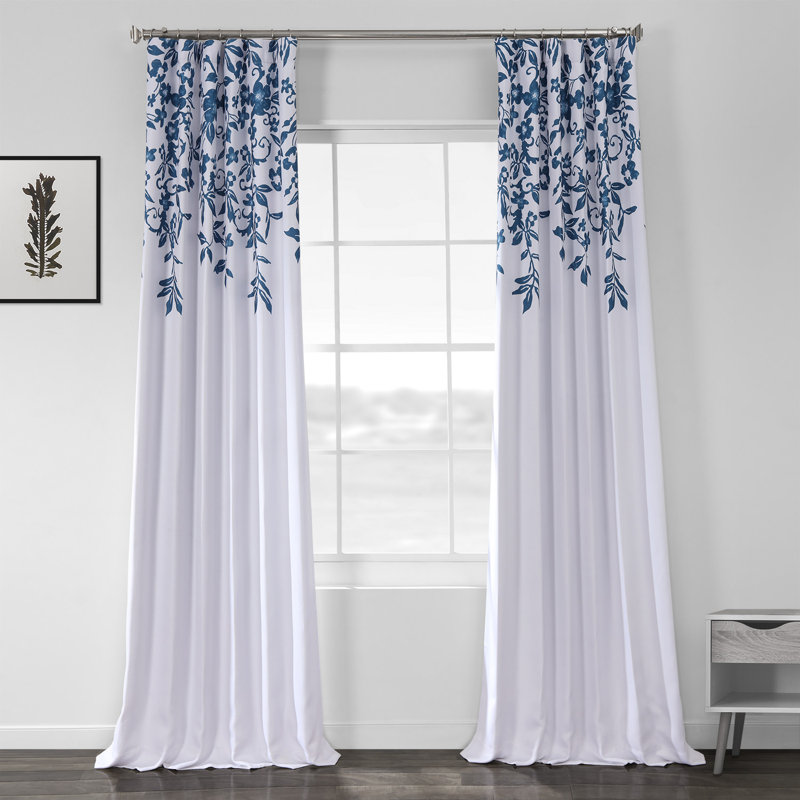 Huntleigh Printed Faux Linen Room Darkening Curtains for Bedroom & Living Room Large Window Single Panel Drape, 50" x 108"