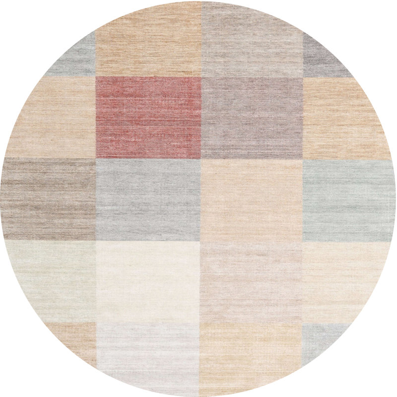 Tapis gris/rose/rouge contemporain, Rond 5 pi