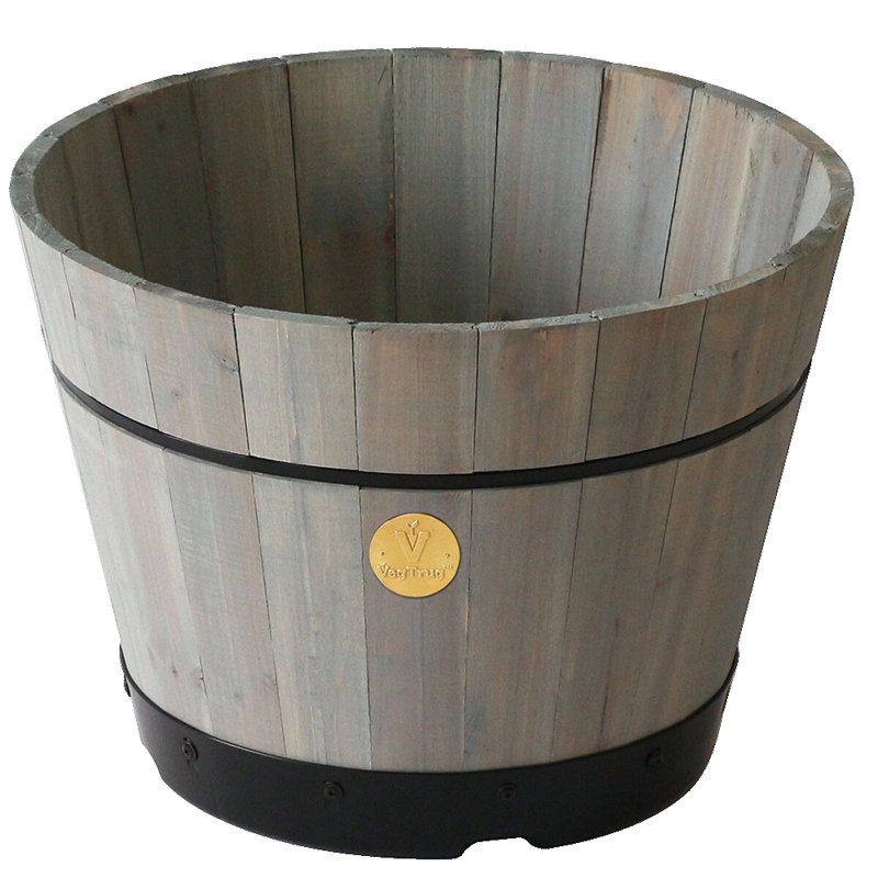 Wood Barrel Planter, Grey
