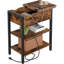 Table de bout avec station de charge, table d'appoint étroite, table de chevet rabattable avec ports et prises USB, tables de chevet avec tablette pour petits espaces, salon, brun rustique BF341BZ01