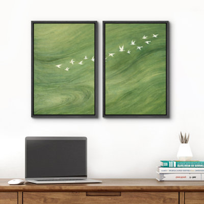«Minimal Green Birds», reproduction d'art sur toile encadrée pour chambre principale, 2 pièces