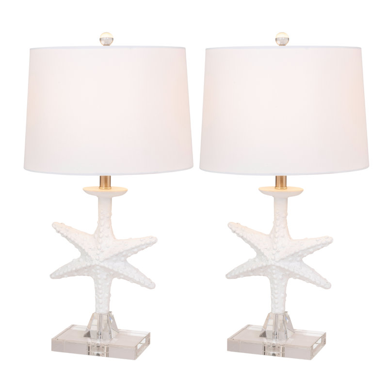 Aloni - Étoile de mer 28 po avec base en cristal - Ensemble de 2 - Finition blanche, White