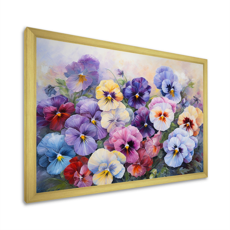 Pensées mauves - Efflorescence III - impression, Cadre doré simple, H 24 po x l 32 po x P 1 po