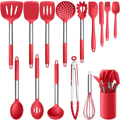 15 Pcs Silicone Cooking Utensil Set, Non-stick Heat Resistant, Dishwasher Safe, Bpa Free, Red