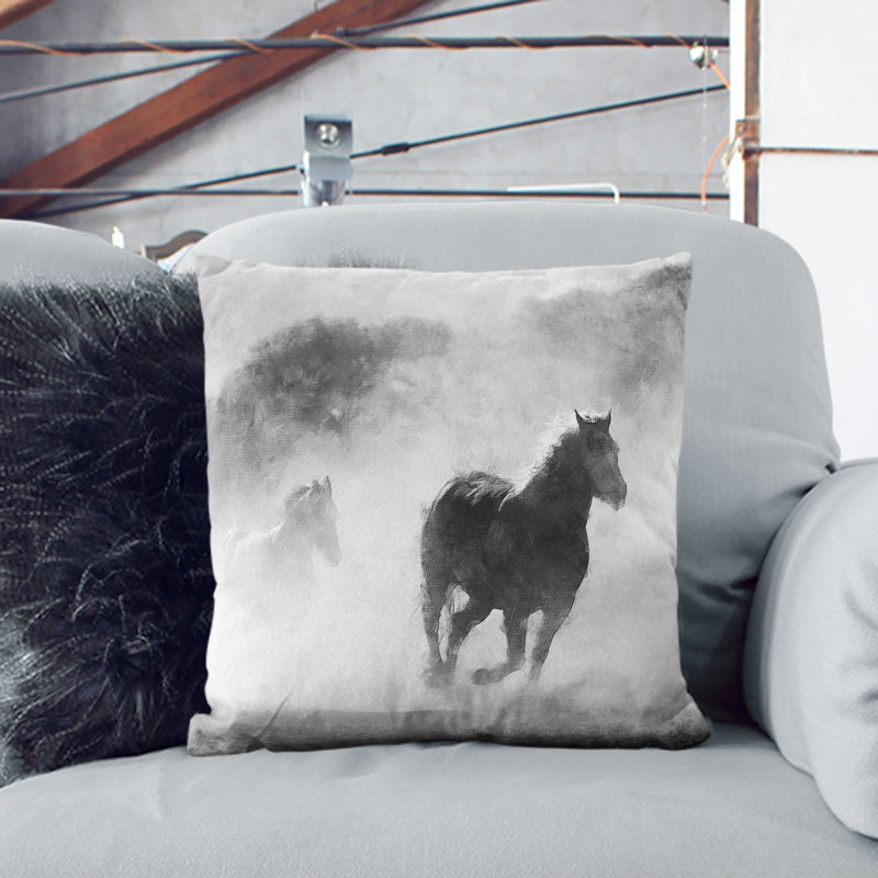 Horses Painting Cushion with Filling, 40cm H x 40cm W x 15cm D