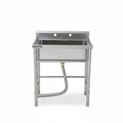 28" Stainless Steel Utility Sink Workstation – Freestanding Sink with Adjustable Height, Faucet, Storage Drawer, Knife Rack, Hooks & Drain Kit – For Kitchen, Laundry, Garage or Outdoor Use