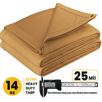 Bâche de toile résistante à l'eau 14 oz PROTARP résistante à l'eau, housse de bâche résistante aux UV avec œillets en laiton antirouille, polyvalente pour auvent, toit, camping, pile de bois. (Brun clair)