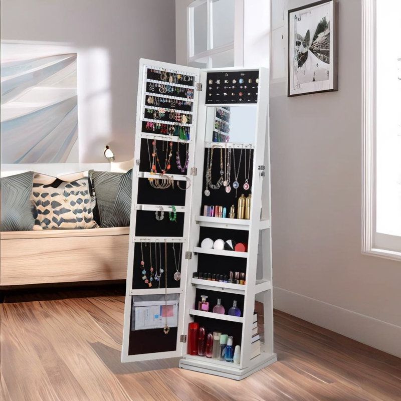 Armoire à bijoux pivotante à 360 °, Blanc
