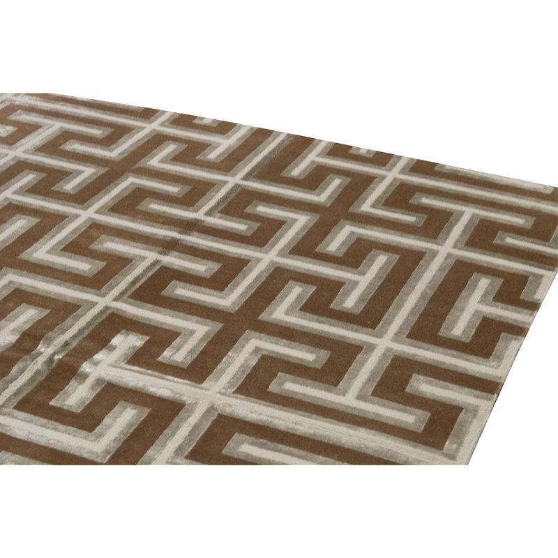 Hand Knotted Geometric Area Rug in Gold