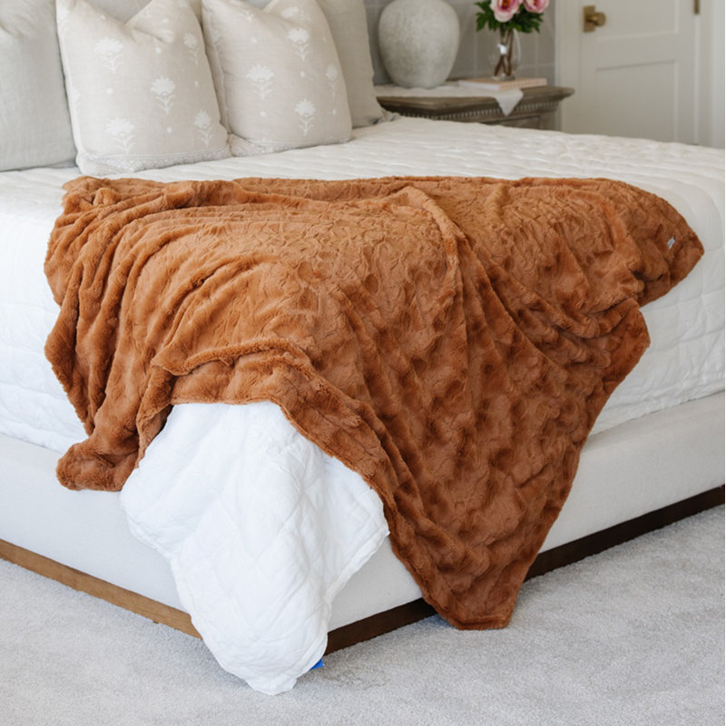 Camel Faux Fur Queen Reversible Throw Blanket