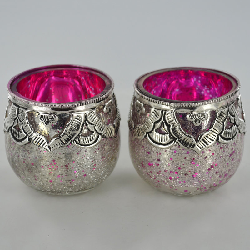 2 Piece Glass Tabletop Votive Holder Set, Pink