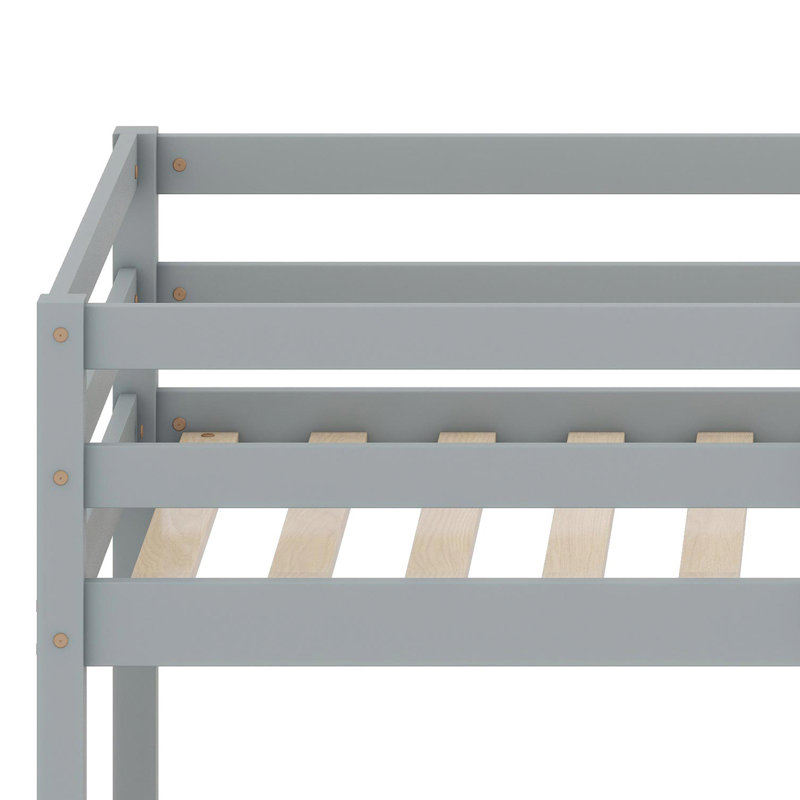 Low-Profile Bunk Bed Featuring a Ladder and Strengthened Upper and Bottom Slats, Grey