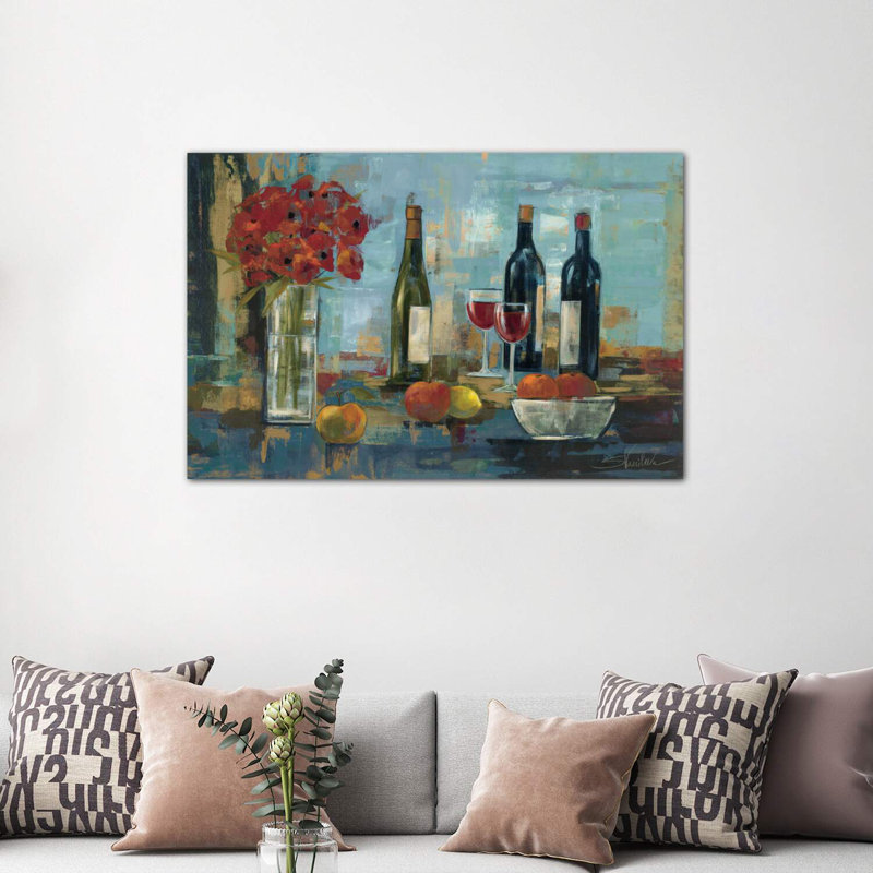 «Fruit and Wine» par Silvia Vassileva - reproduction d'art, H 18 po x l 26 po x P 1,5 po, Toile tendue