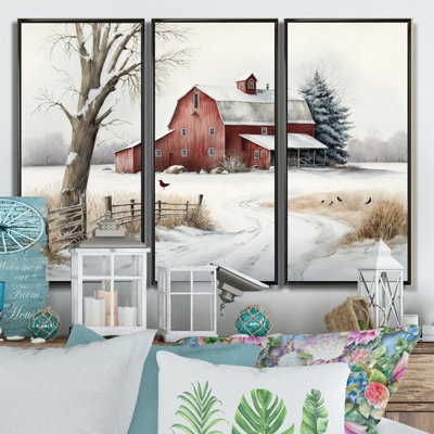 Calm Red Barn In Winter III " Calm Red Barn In Winter III " 3 - Pieces