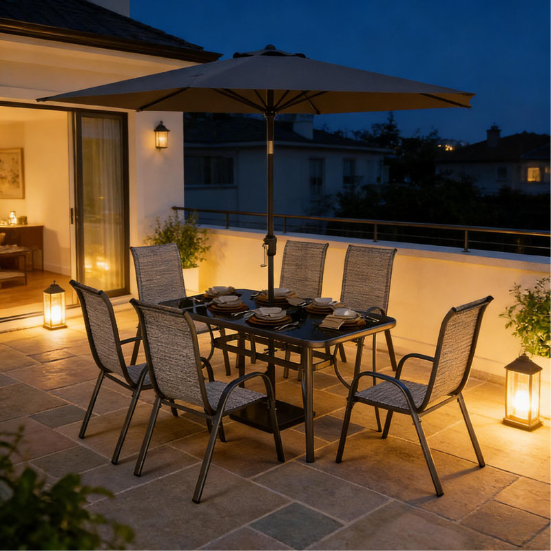 Conversation Set,8 Pieces Patio Furniture Set, Black/Grey