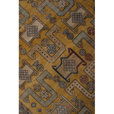Hand-Knotted Classic Rug Gold Blue Geometric Pattern