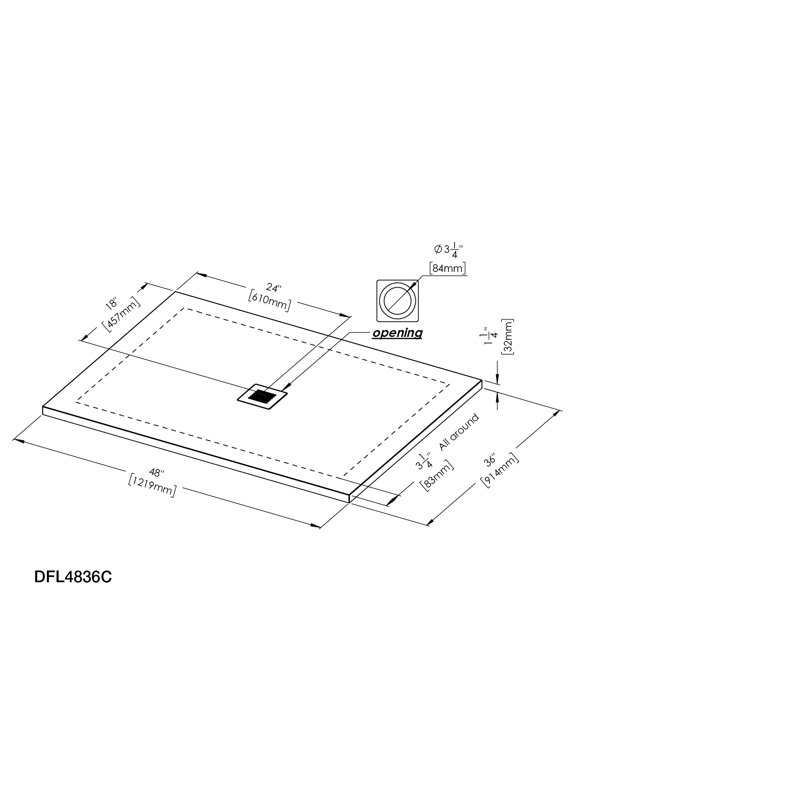 Feel 48" W x 36" D Shower Base, Slate Black