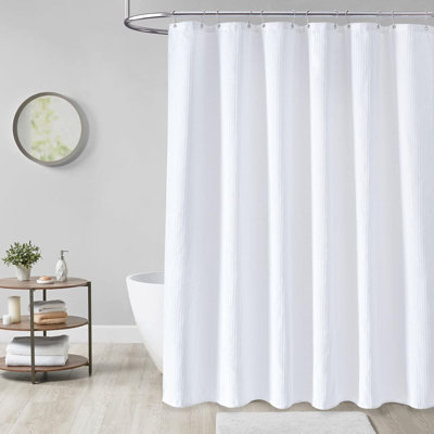 White Fabric Shower Curtain, Waffle Weave Heavy Duty Thick Fabric Shower Curtains For Bathroom, 256GSM Weighted Hotel Luxury Cloth Shower Curtain Set With 12 Plastic Hooks, 72Wx72h, White