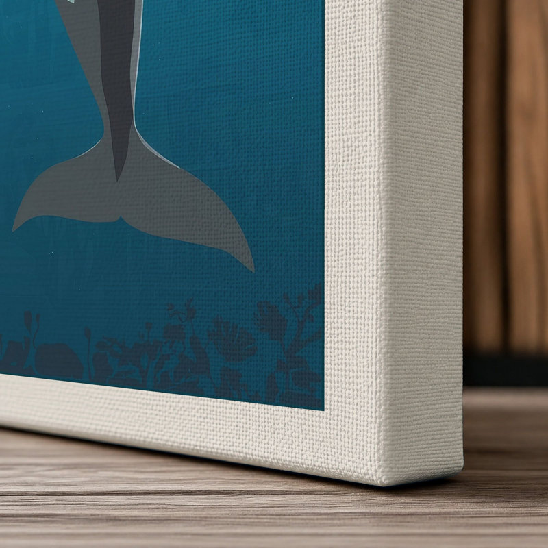 Dolphin in Open Water Coastal 1 Piece Wrapped Canvas Wall Art, 24x16 - 61.0 x 40.6 cm, Cream Border