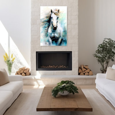 «White Horse Watercolor Spirit Contemporary Horse», reproduction d'art murale