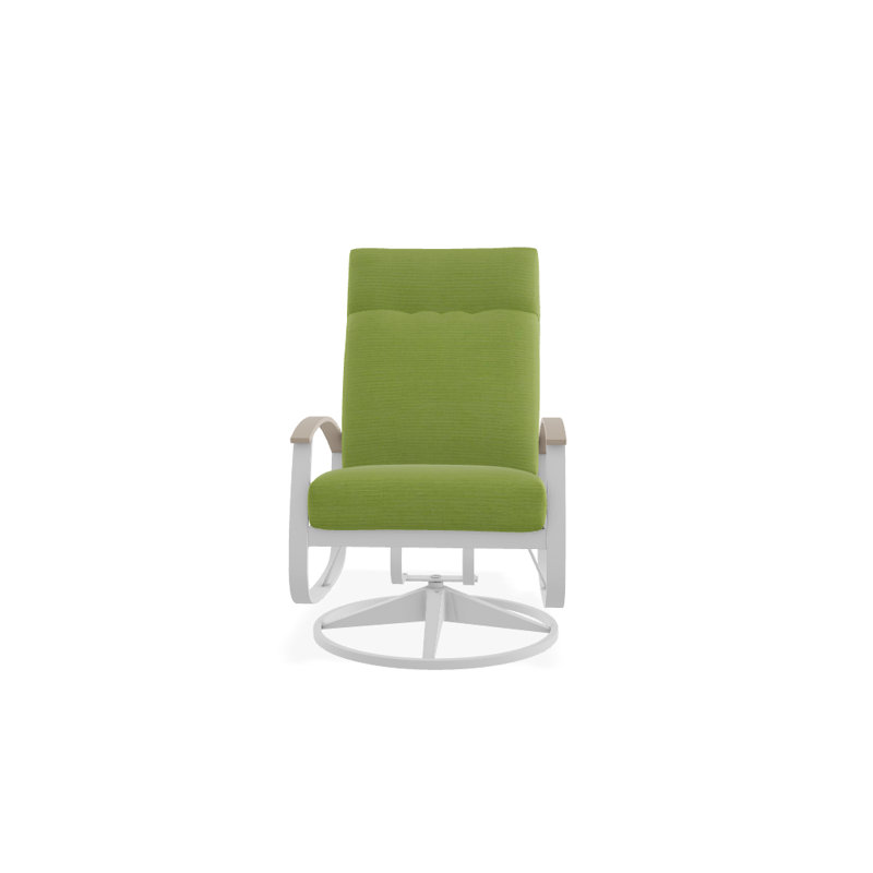 Chaise de patio pivotante avec coussins Askar, Cabana classique à rayures noires Sunbrella®, Blanc brillant, Désert P60