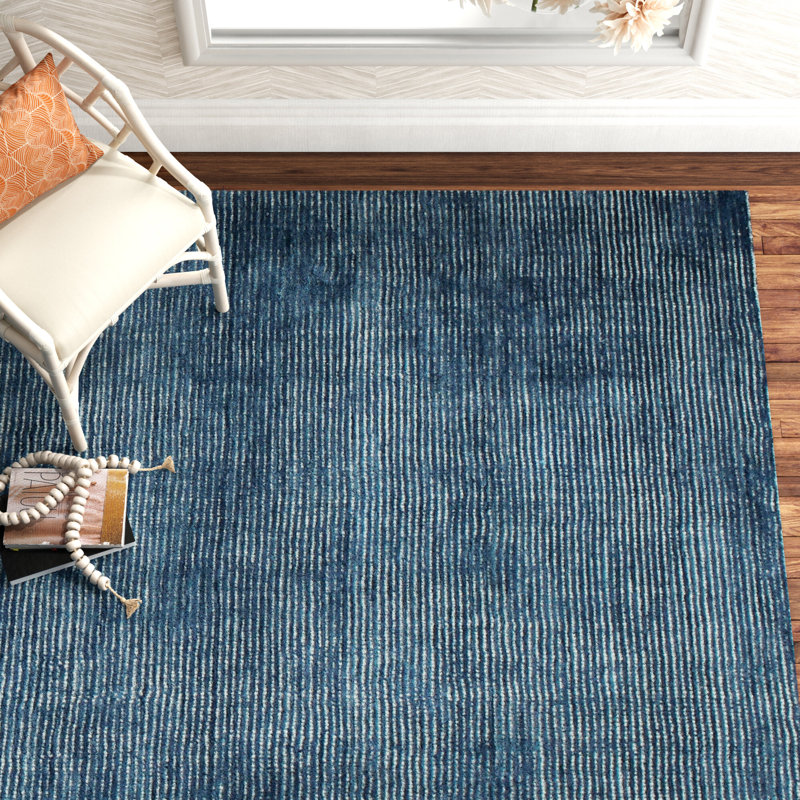 Maelle Hand Loomed Wool Blue Area Rug, Rectangle 7'6" x 9'6"