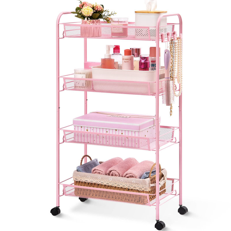 32.6'' H x 10.2'' W Utility Cart with Wheels, Pink