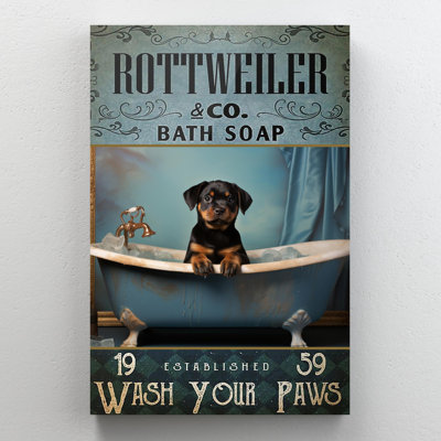 «Rottweiler Bath Soap On Canvas», impression